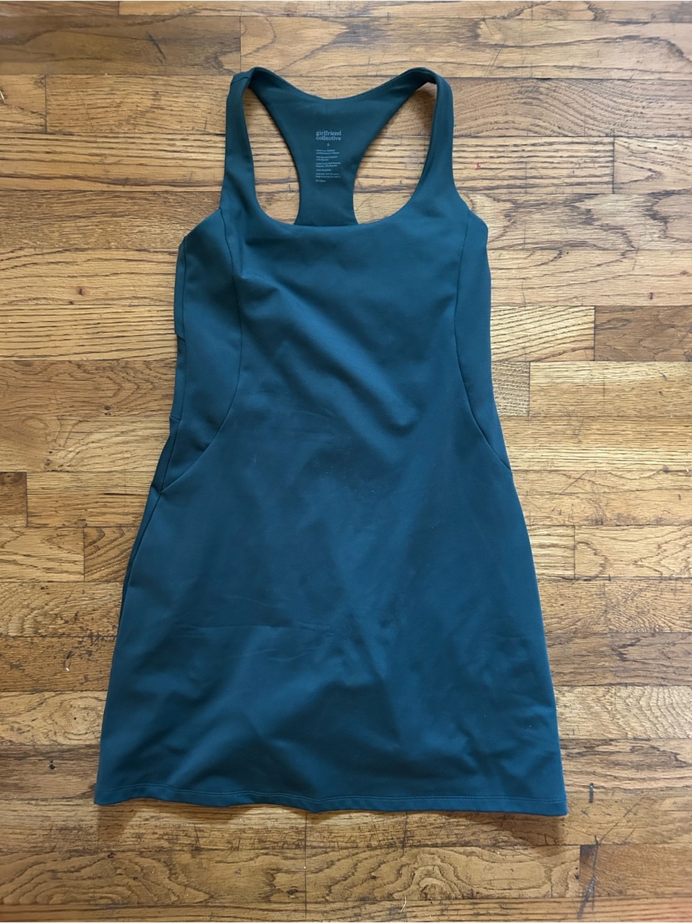 girlfriend collective teal racerback dress